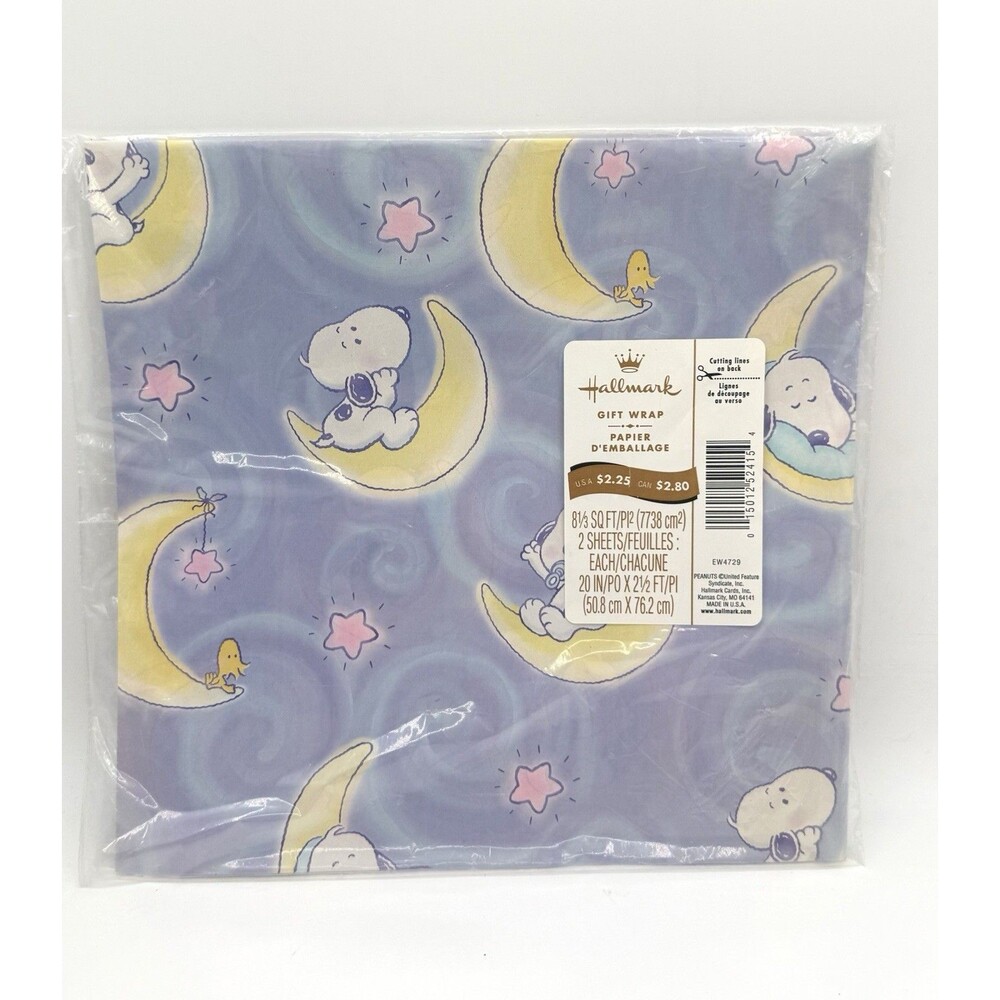 Vintage Hallmark Snoopy Peanuts Baby shower Gift Wrap Wrapping Paper‎